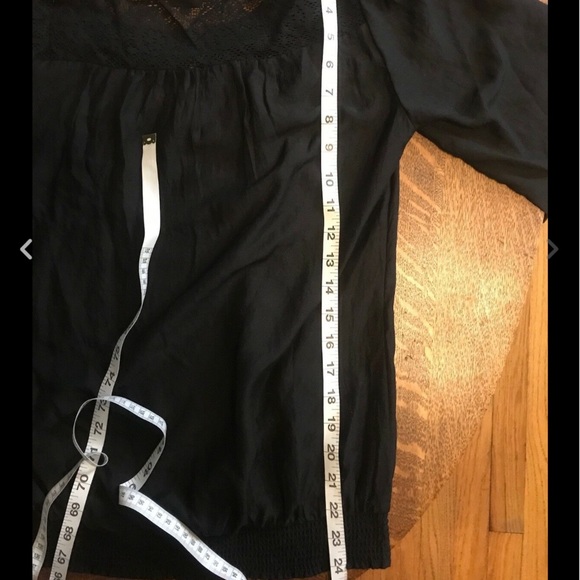 Express Black Lace Sheer Peasant Blouse Shirred S - Picture 6 of 6